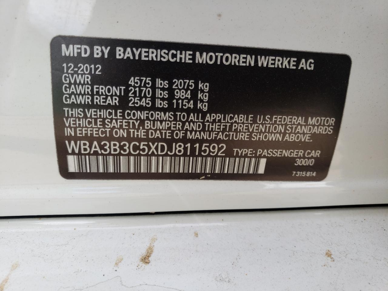 Photo 10 from auction – 2013 BMW 328 XI with VIN WBA3B3C5XDJ811592