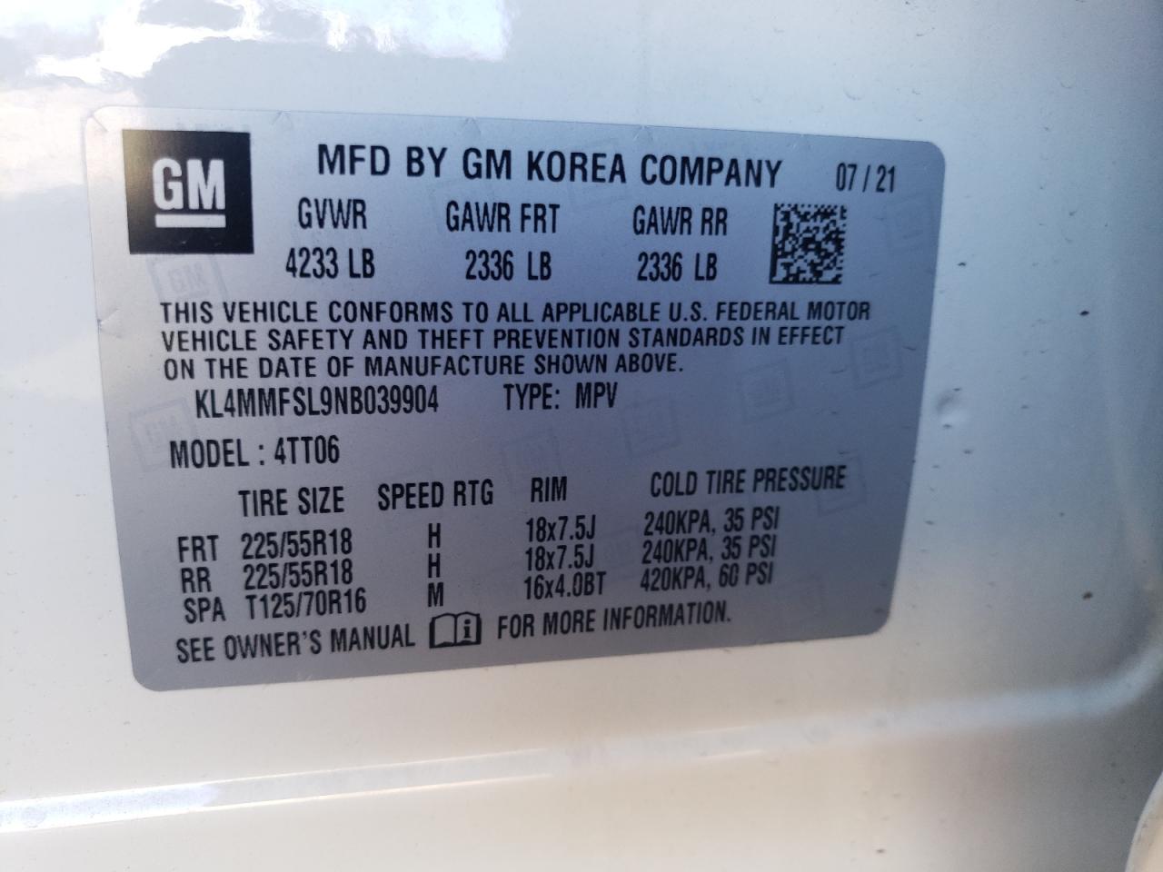 Photo 10 from auction – 2022 BUICK ENCORE GX with VIN KL4MMFSL9NB039904