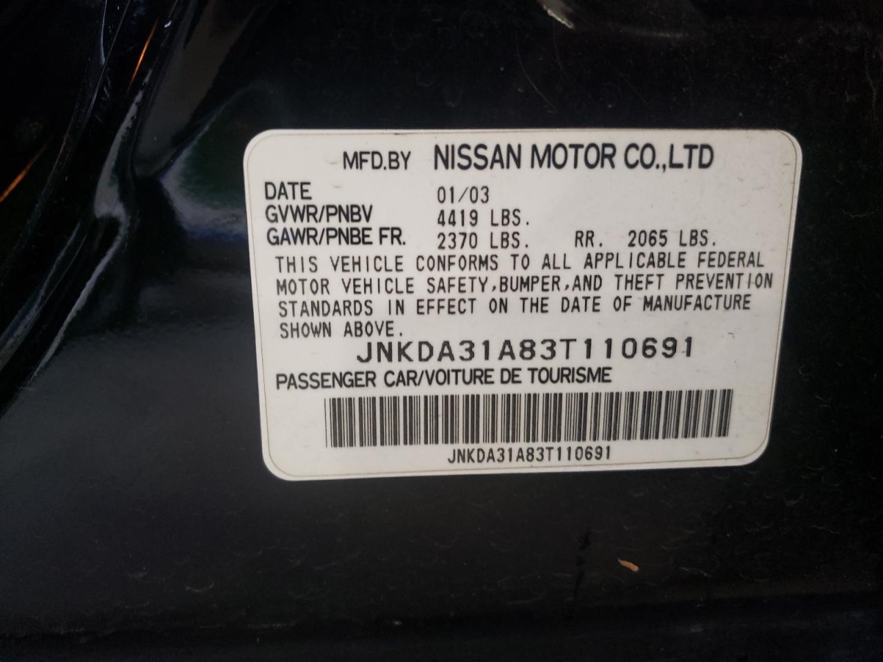 Photo 10 from auction – 2003 INFINITI I35 with VIN JNKDA31A83T110691