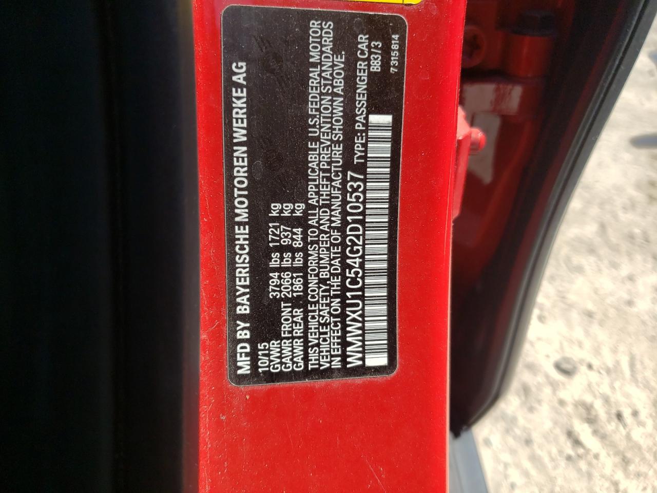 Photo 10 from auction – 2016 MINI COOPER with VIN WMWXU1C54G2D10537