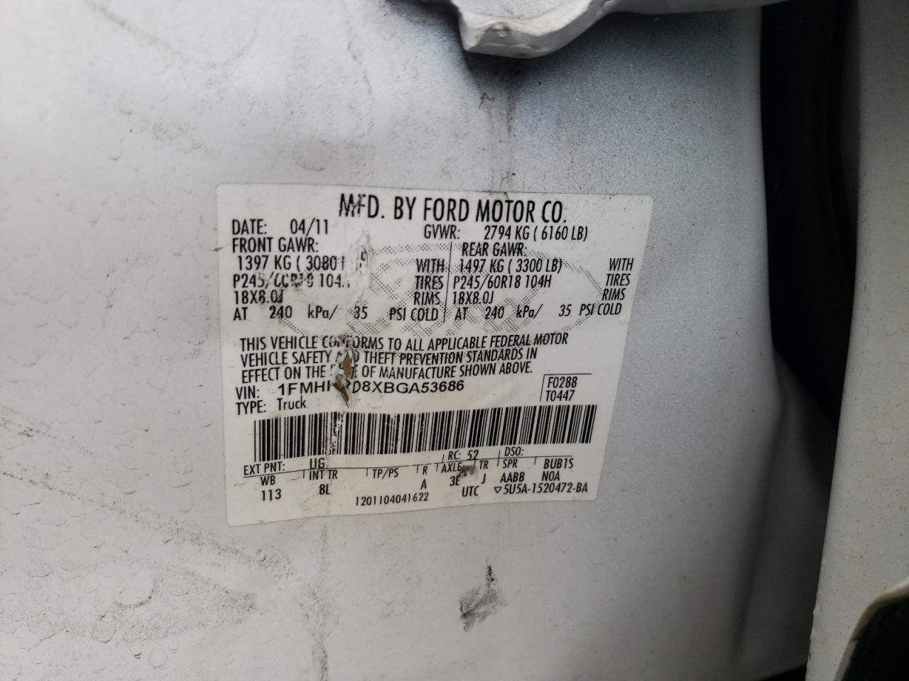 Photo 10 from auction – 2011 FORD EXPLORER X with VIN 1FMHK7D8XBGA53686
