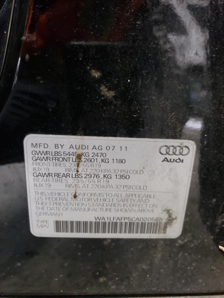 Photo 10 from auction – 2012 AUDI Q5 with VIN WA1LFAFP5CA020565