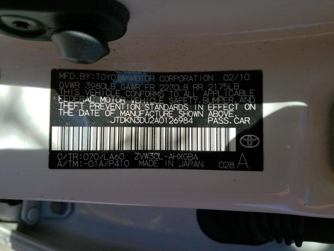Photo 10 from auction – 2010 TOYOTA PRIUS with VIN JTDKN3DU2A0126984