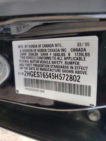 Photo 10 from auction – 2005 HONDA CIVIC LX with VIN 2HGES16545H572802