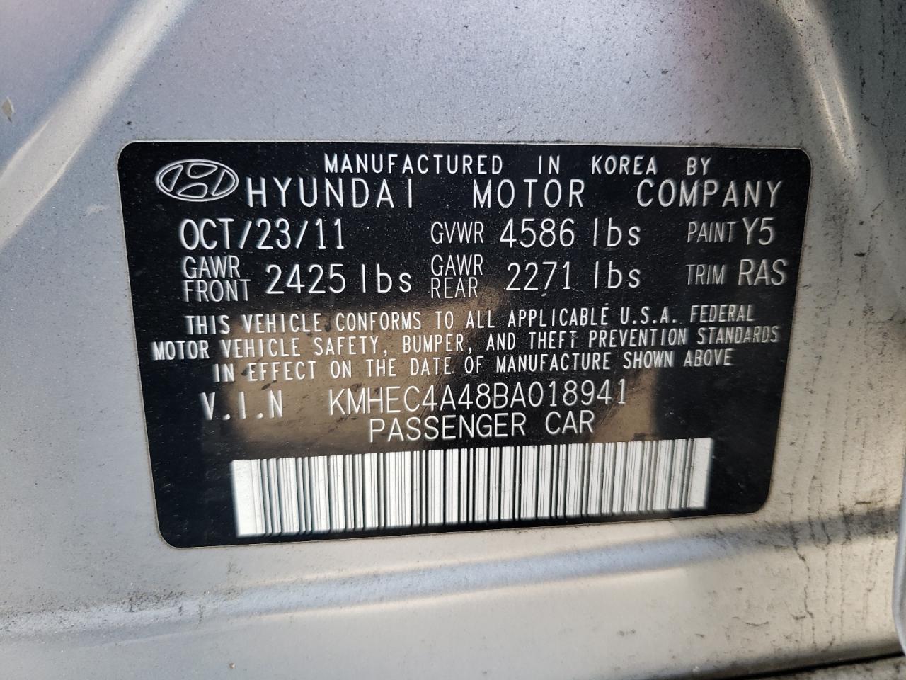Photo 10 from auction – 2011 HYUNDAI SONATA HYB with VIN KMHEC4A48BA018941