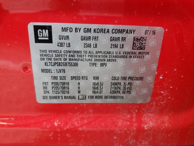 Photo 10 from auction – 2016 CHEVROLET TRAX 1LT with VIN KL7CJPSB2GB755308
