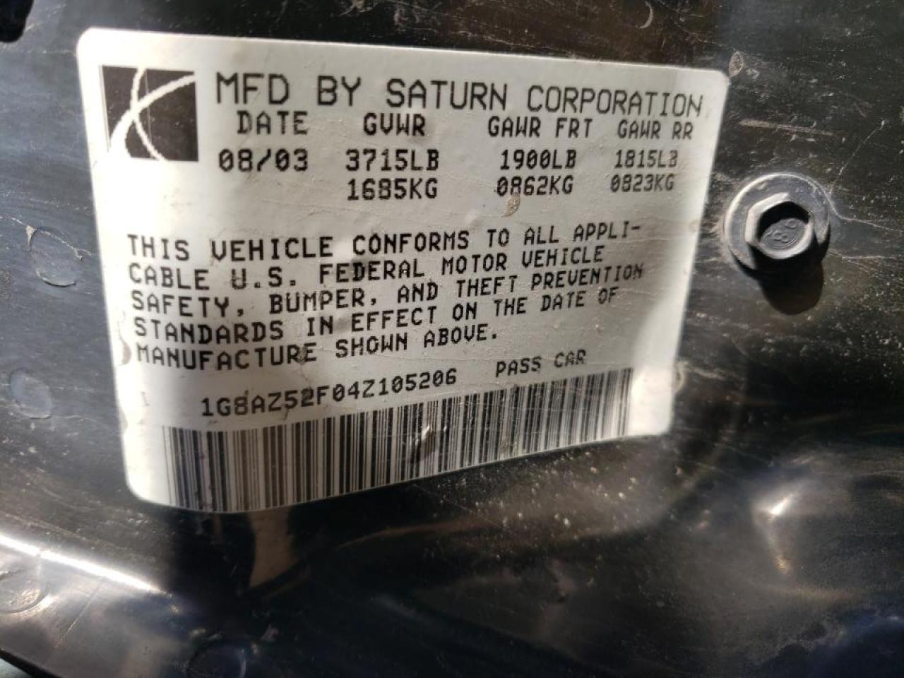 Photo 10 from auction – 2004 SATURN ION LEVEL with VIN 1G8AZ52F04Z105206