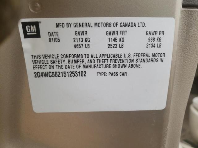 Photo 10 from auction – 2005 BUICK LACROSSE C with VIN 2G4WC562151253102