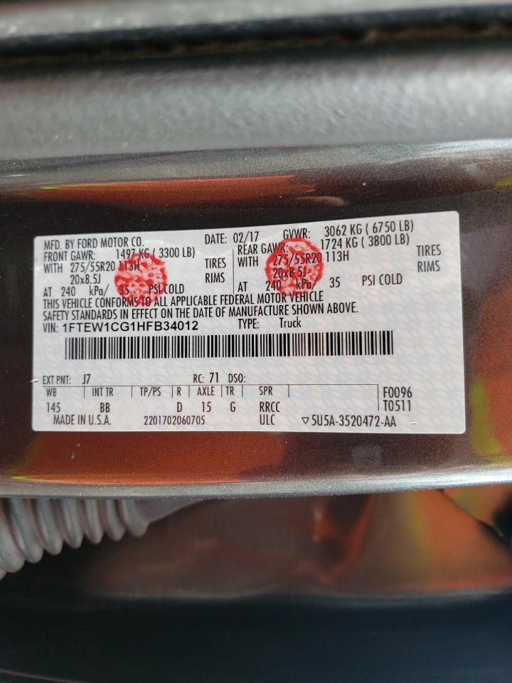 Photo 10 from auction – 2017 FORD F150 SUPER with VIN 1FTEW1CG1HFB34012