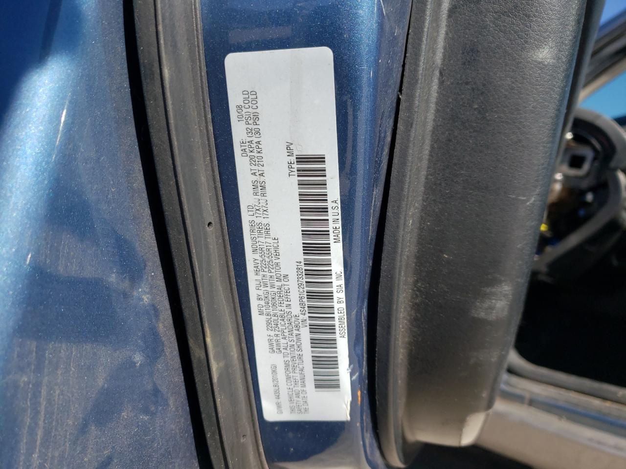 Photo 10 from auction – 2009 SUBARU OUTBACK 2. with VIN 4S4BP61C297332814