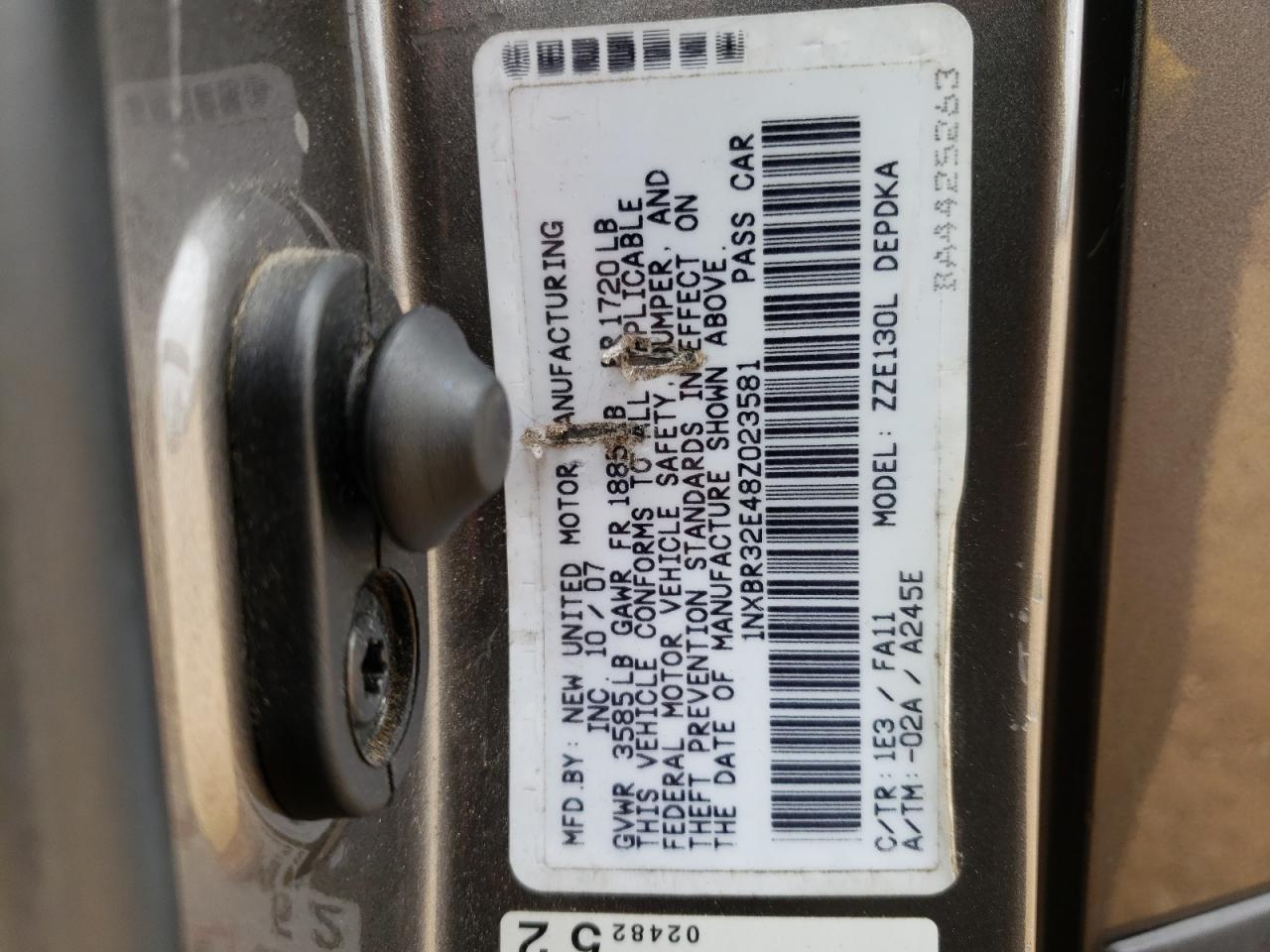 Photo 10 from auction – 2008 TOYOTA COROLLA CE with VIN 1NXBR32E48Z023581