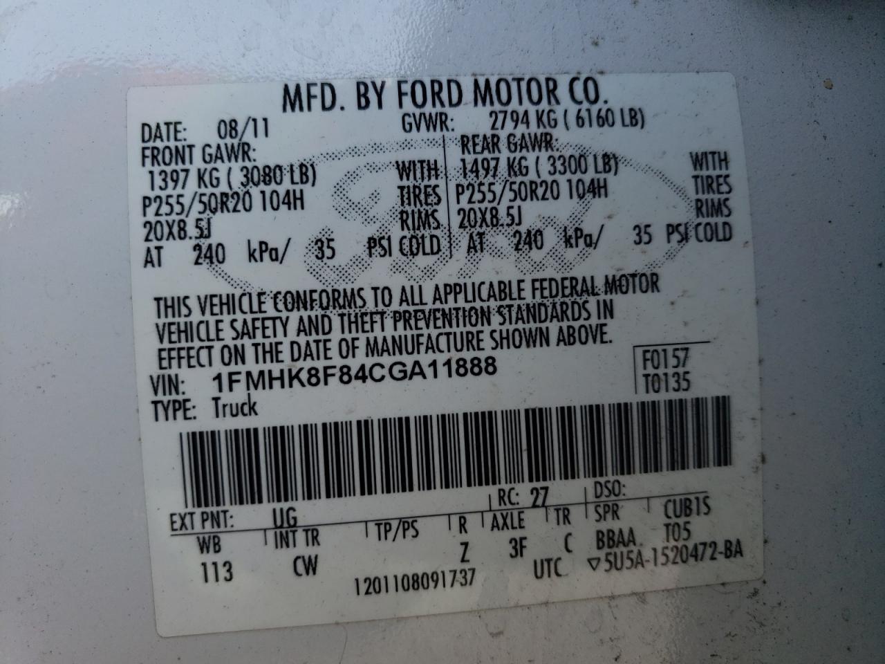 Photo 10 from auction – 2012 FORD EXPLORER L with VIN 1FMHK8F84CGA11888