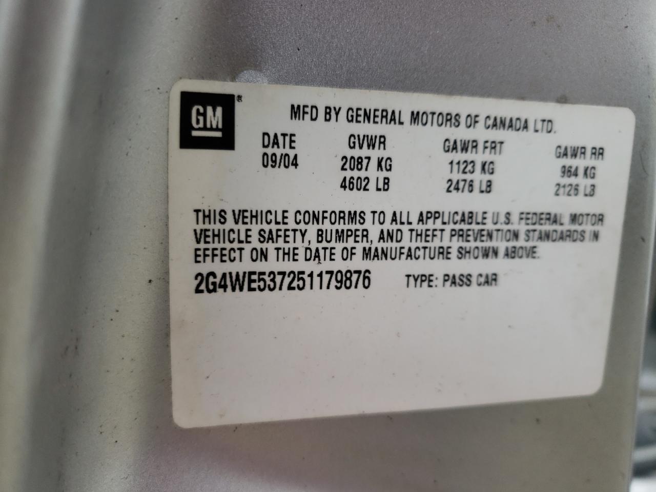 Photo 10 from auction – 2005 BUICK LACROSSE C with VIN 2G4WE537251179876