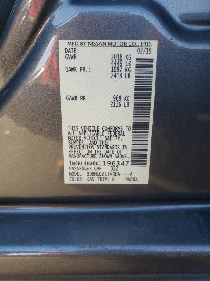 Photo 10 from auction – 2019 NISSAN ALTIMA S with VIN 1N4BL4BW6KC196347