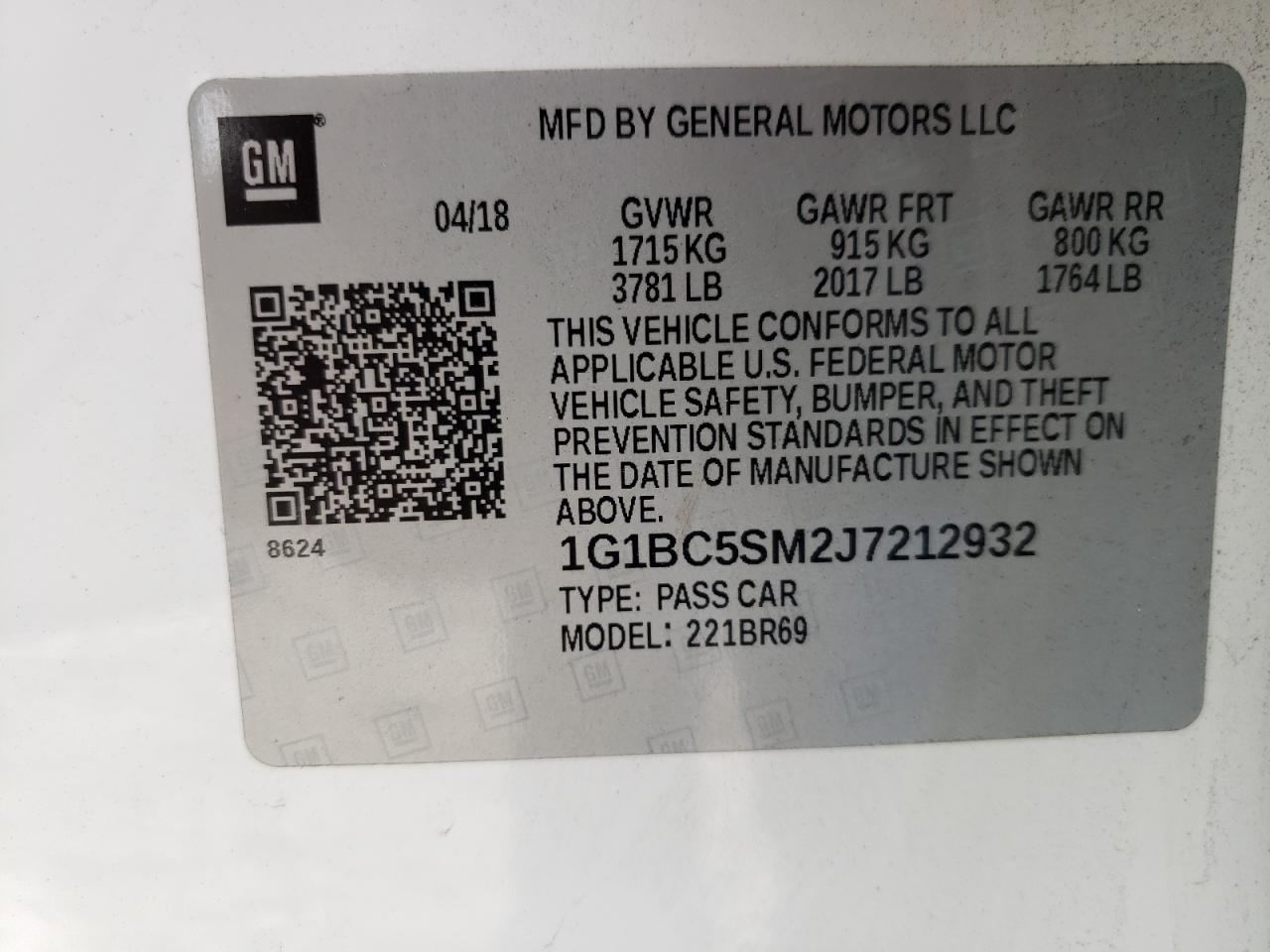 Photo 10 from auction – 2018 CHEVROLET CRUZE LS with VIN 1G1BC5SM2J7212932