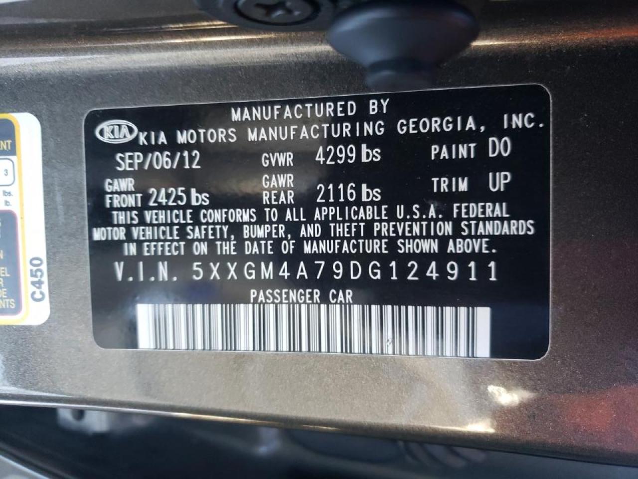 Photo 10 from auction – 2013 KIA OPTIMA LX with VIN 5XXGM4A79DG124911