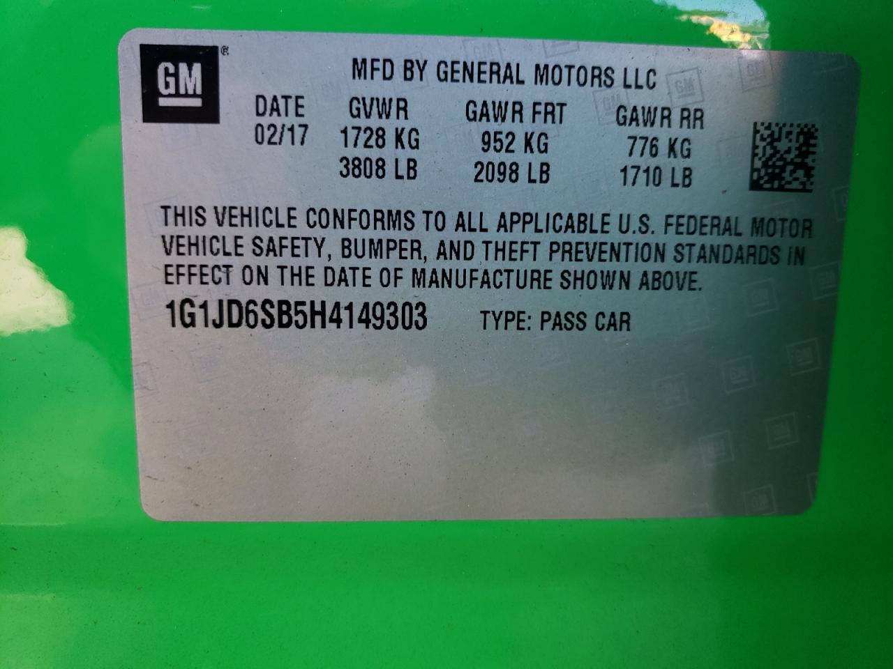 Photo 10 from auction – 2017 CHEVROLET SONIC LT with VIN 1G1JD6SB5H4149303