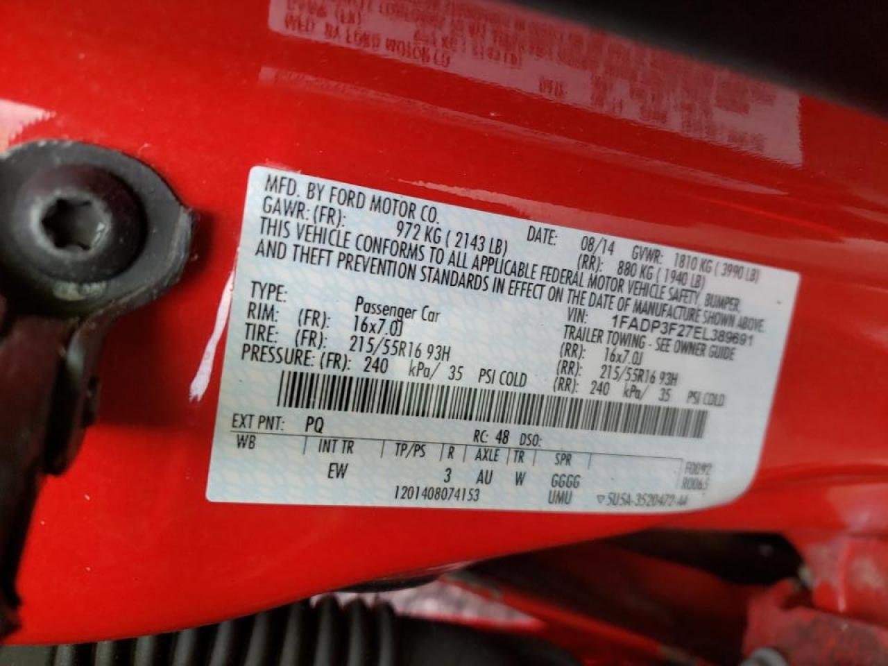 Photo 10 from auction – 2014 FORD FOCUS SE with VIN 1FADP3F27EL389691