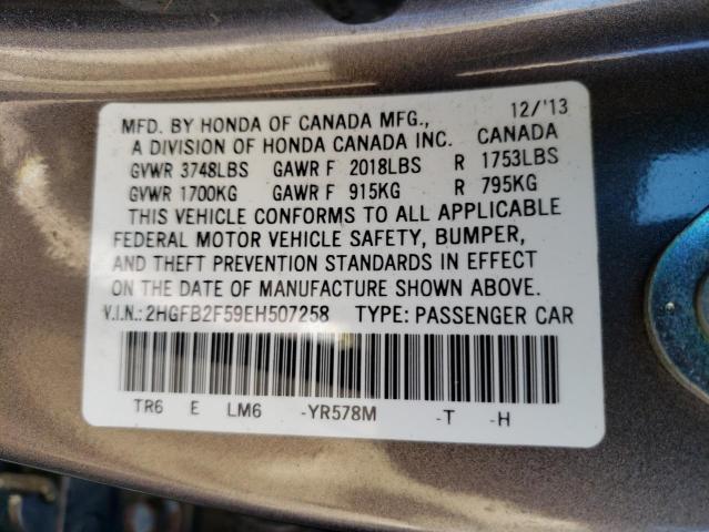 Photo 10 from auction – 2014 HONDA CIVIC LX with VIN 2HGFB2F59EH507258