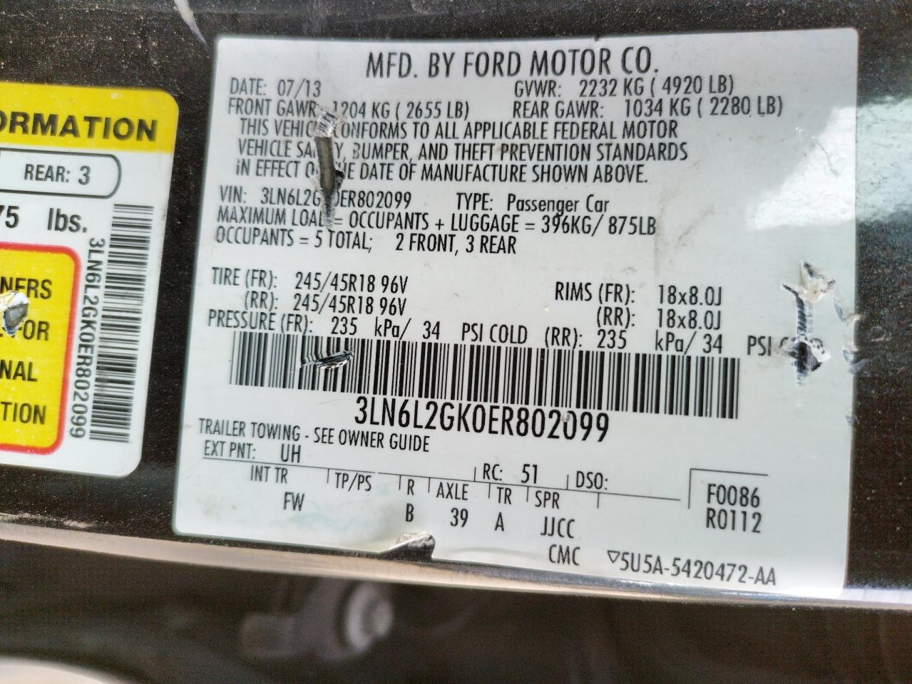 Photo 10 from auction – 2014 LINCOLN MKZ with VIN 3LN6L2GK0ER802099