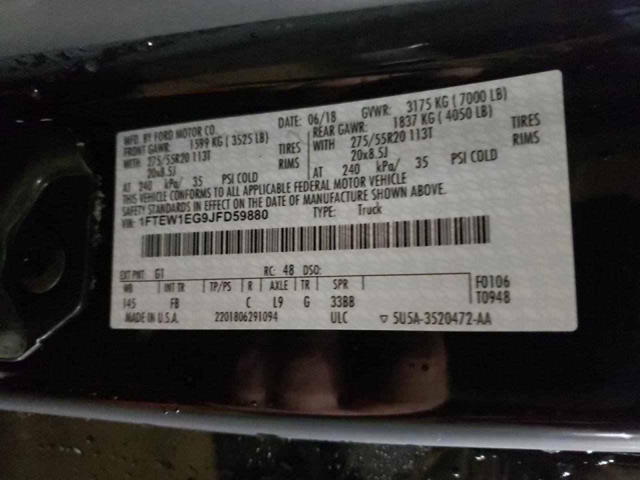 Photo 10 from auction – 2018 FORD F150 SUPER with VIN 1FTEW1EG9JFD59880