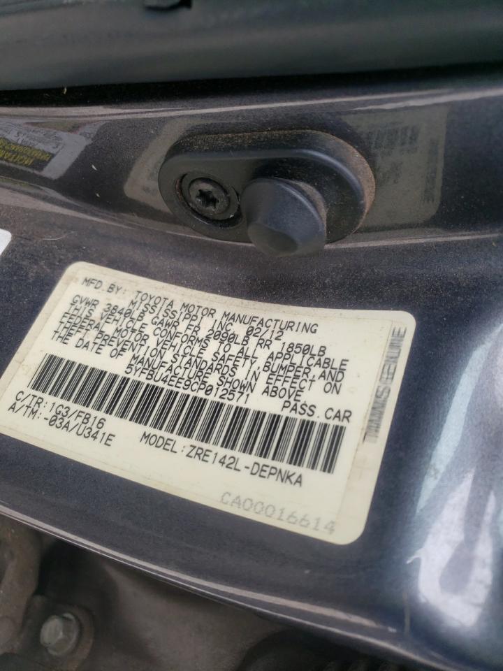 Photo 10 from auction – 2012 TOYOTA COROLLA BA with VIN 5YFBU4EE9CP012571
