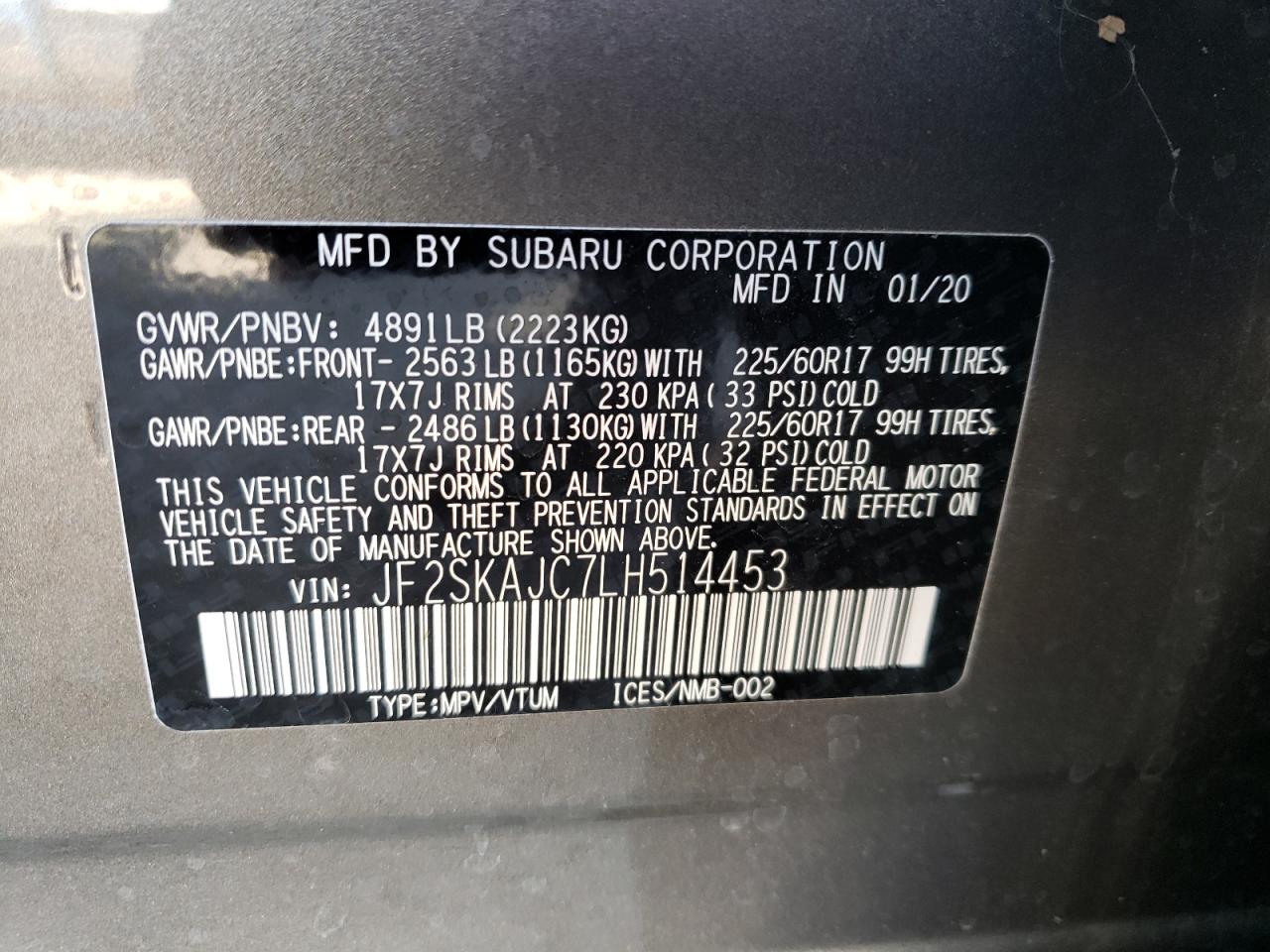 Photo 10 from auction – 2020 SUBARU FORESTER P with VIN JF2SKAJC7LH514453