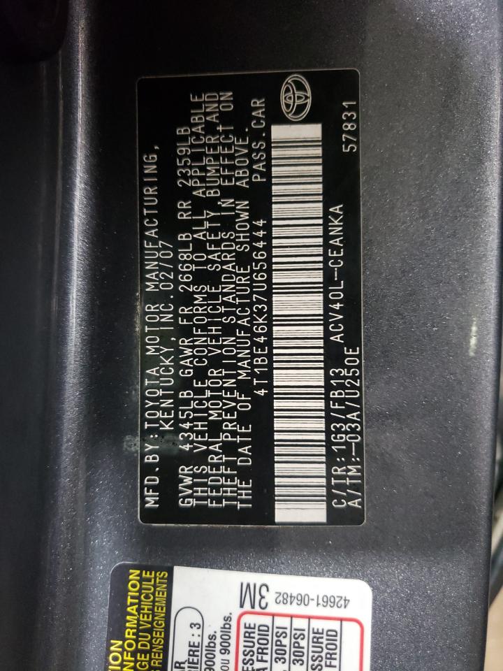 Photo 10 from auction – 2007 TOYOTA CAMRY CE with VIN 4T1BE46K37U656444