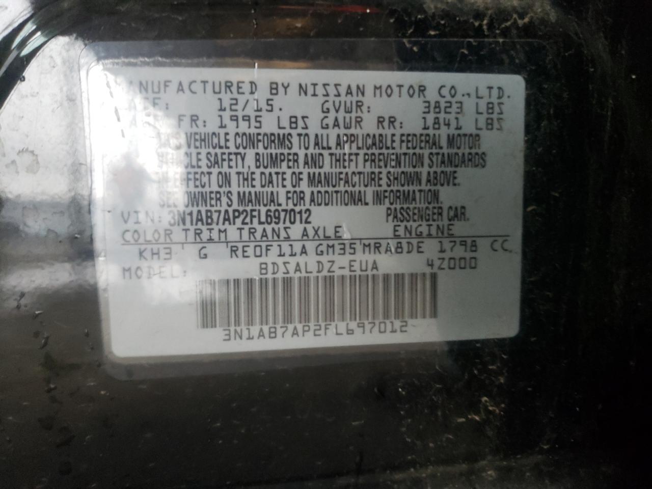 Photo 10 from auction – 2015 NISSAN SENTRA with VIN 3N1AB7AP2FL697012