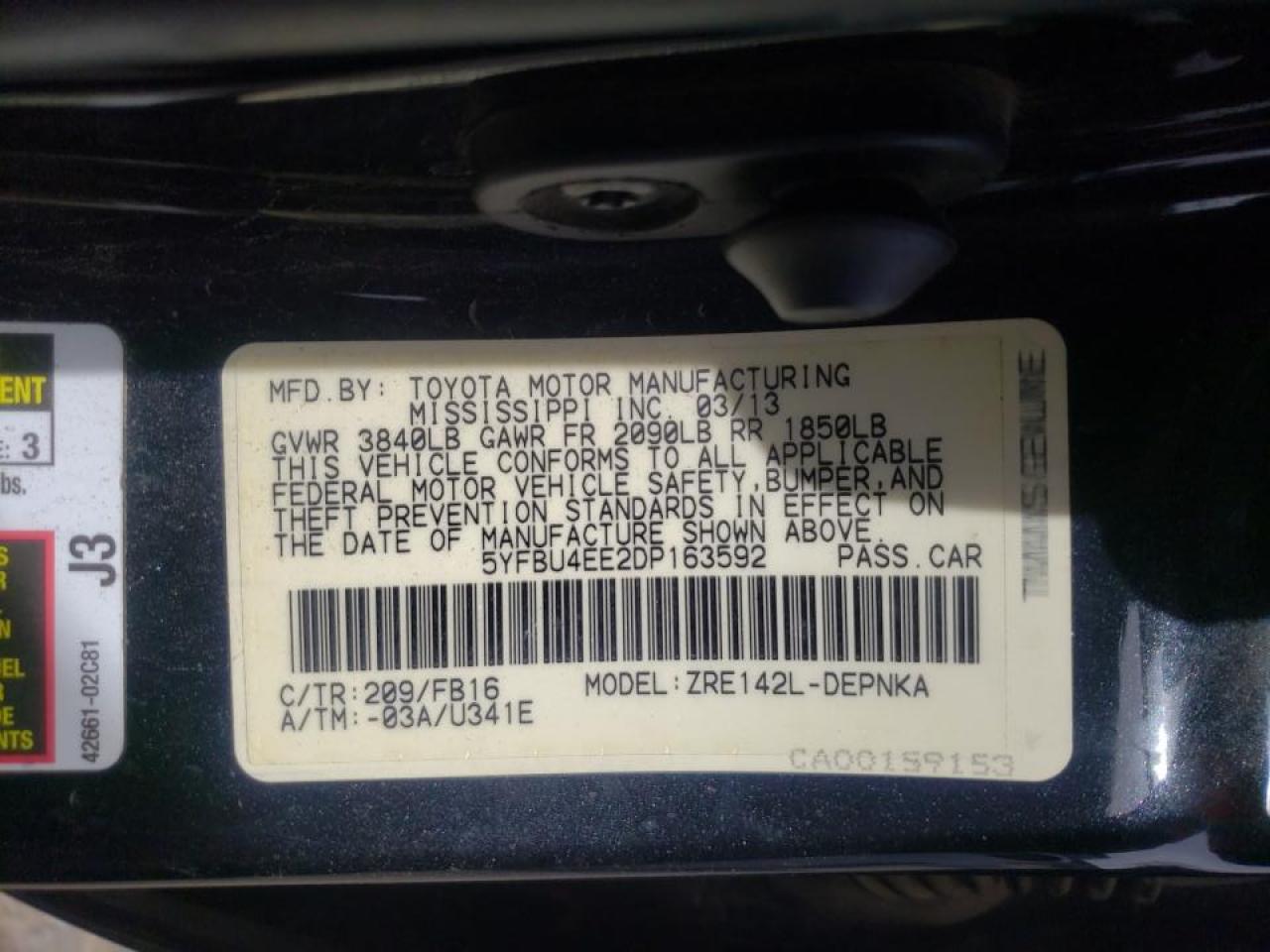 Photo 10 from auction – 2013 TOYOTA COROLLA BA with VIN 5YFBU4EE2DP163592