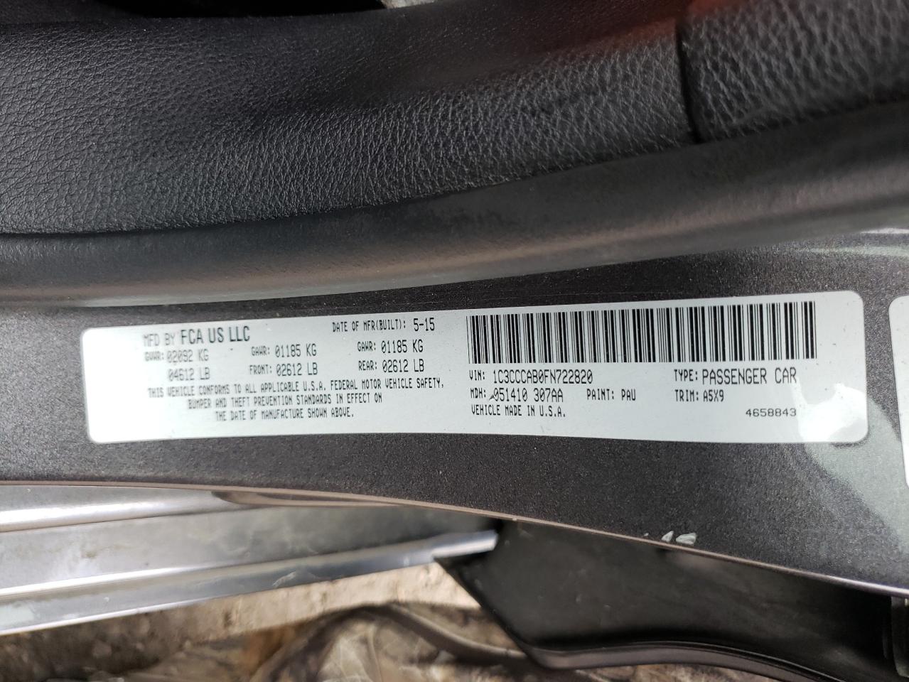 Photo 10 from auction – 2015 CHRYSLER 200 LIMITE with VIN 1C3CCCAB0FN722820