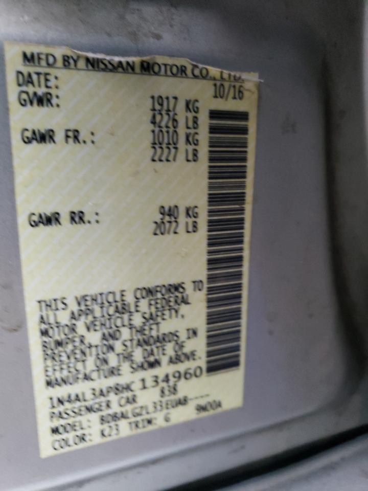 Photo 10 from auction – 2017 NISSAN ALTIMA with VIN 1N4AL3AP8HC134960