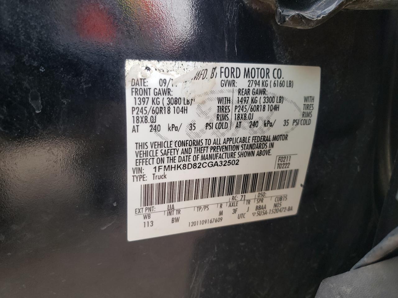 Photo 10 from auction – 2012 FORD EXPLORER X with VIN 1FMHK8D82CGA32502