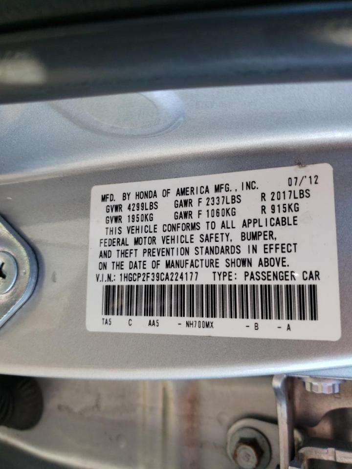 Photo 10 from auction – 2012 HONDA ACCORD LX with VIN 1HGCP2F39CA224177