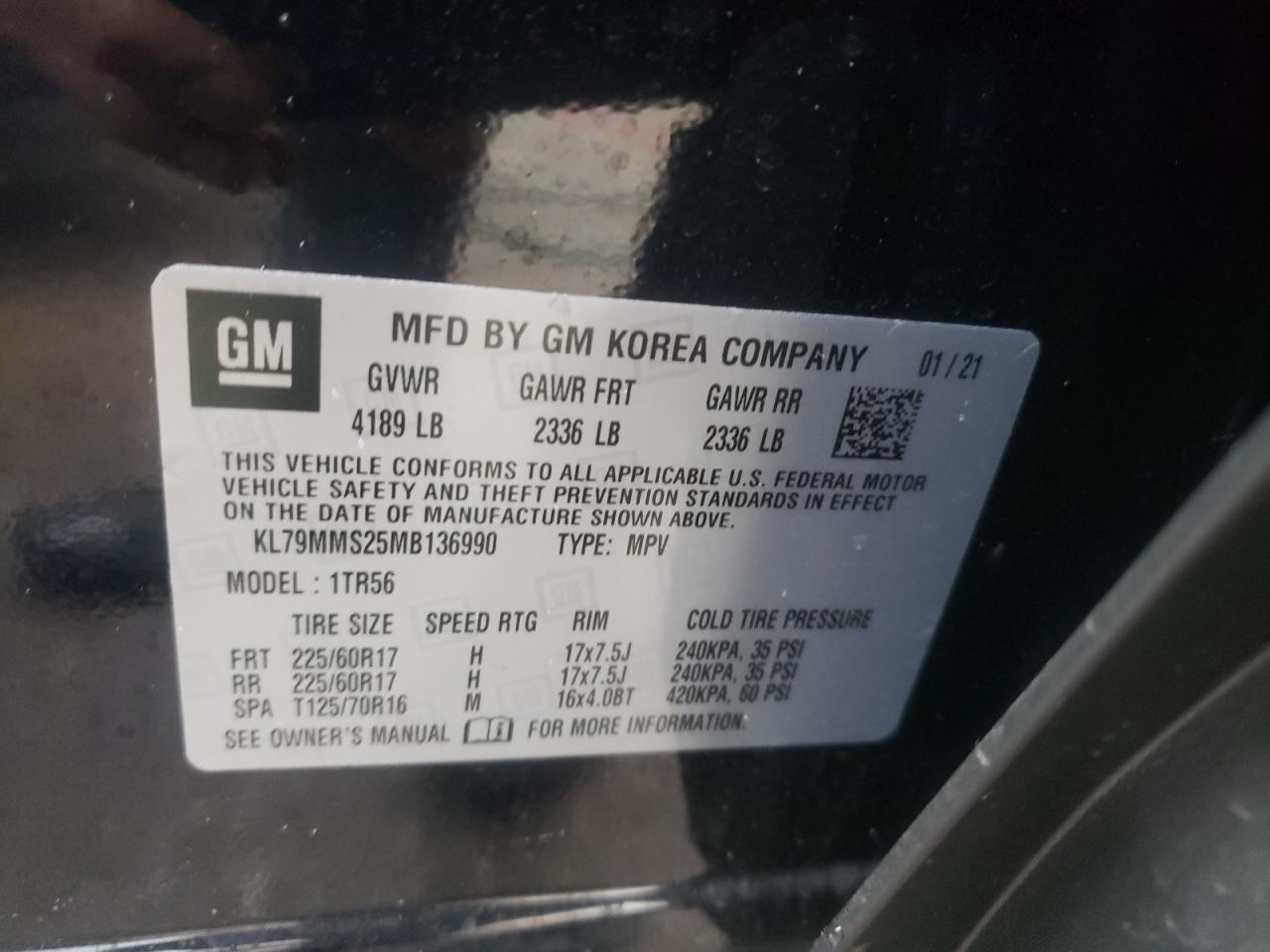 Photo 10 from auction – 2021 CHEVROLET TRAILBLAZE with VIN KL79MMS25MB136990
