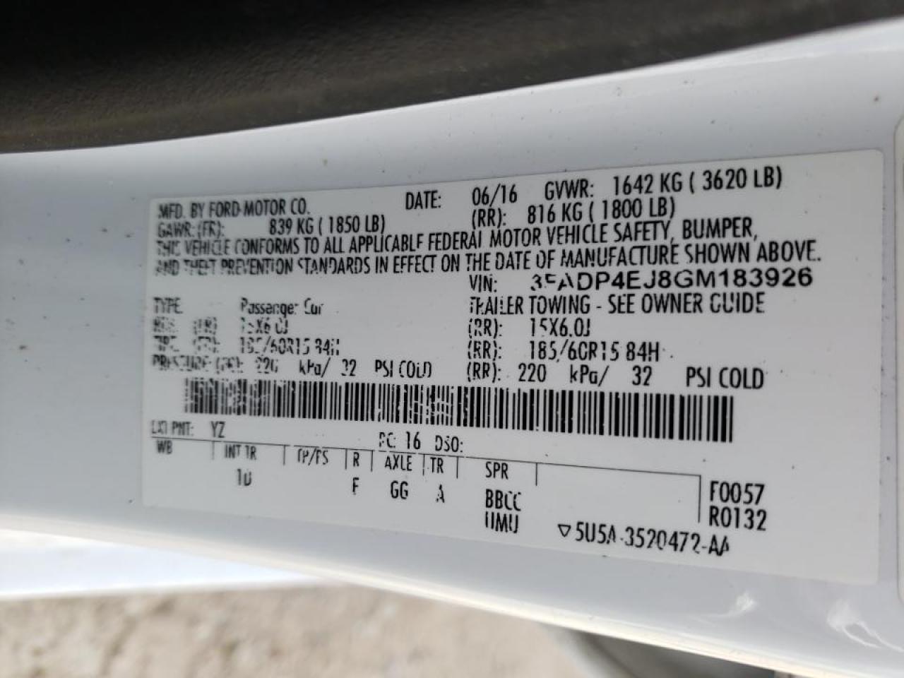 Photo 10 from auction – 2016 FORD FIESTA SE with VIN 3FADP4EJ8GM183926