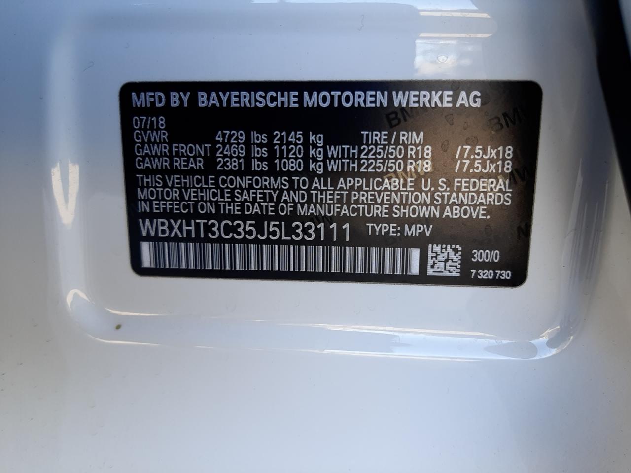 Photo 10 from auction – 2018 BMW X1 XDRIVE2 with VIN WBXHT3C35J5L33111