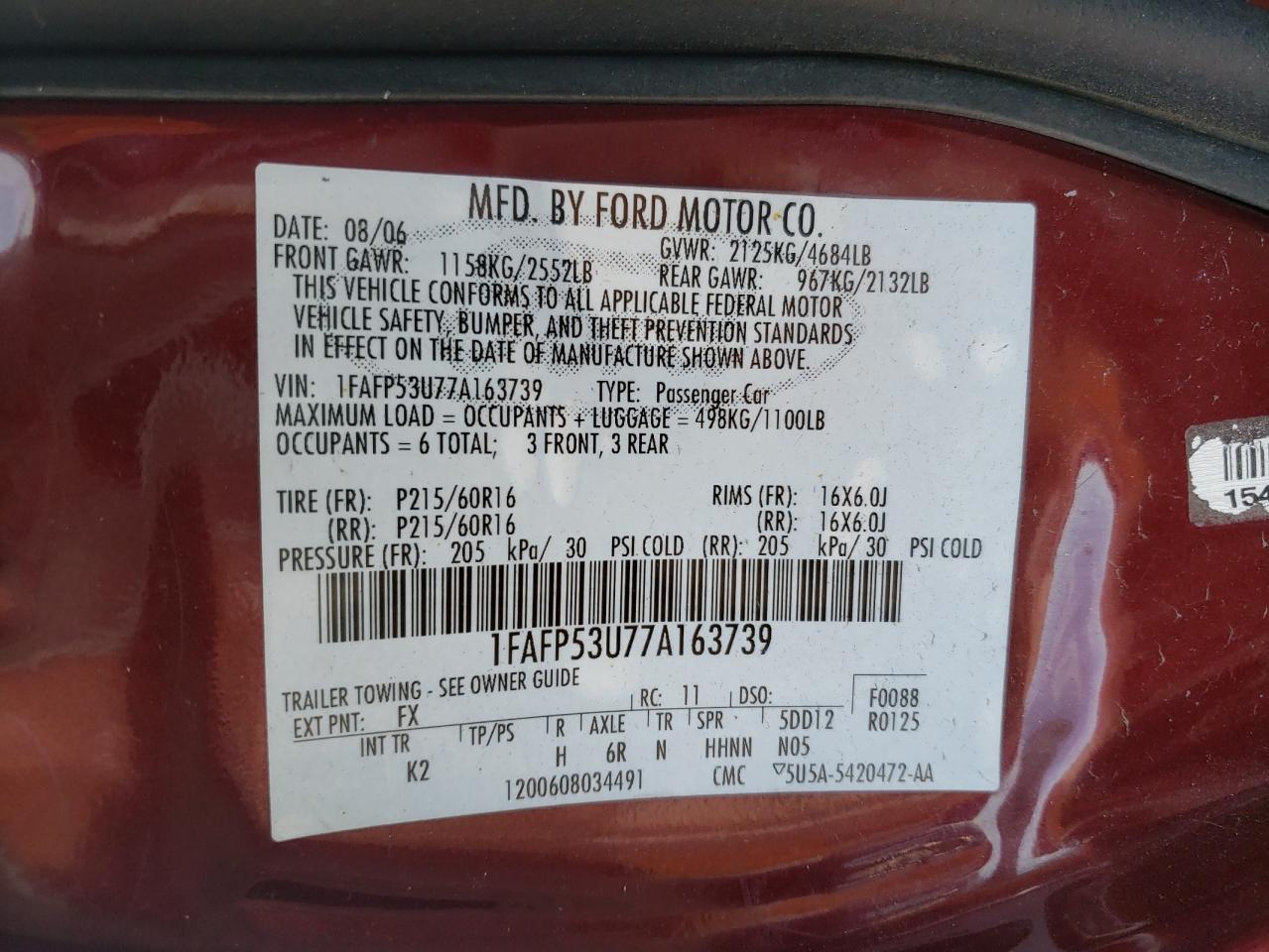 Photo 10 from auction – 2007 FORD TAURUS SE with VIN 1FAFP53U77A163739