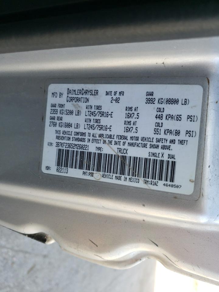 Photo 10 from auction – 2002 DODGE RAM 2500 with VIN 3B7KF23652M260221