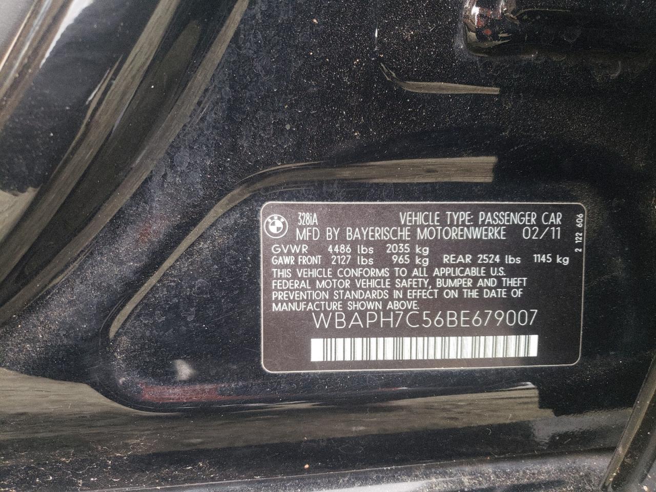 Photo 10 from auction – 2011 BMW 328 I with VIN WBAPH7C56BE679007