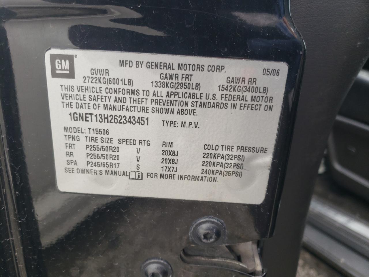 Photo 10 from auction – 2006 CHEVROLET TRAILBLAZE with VIN 1GNET13H262343451