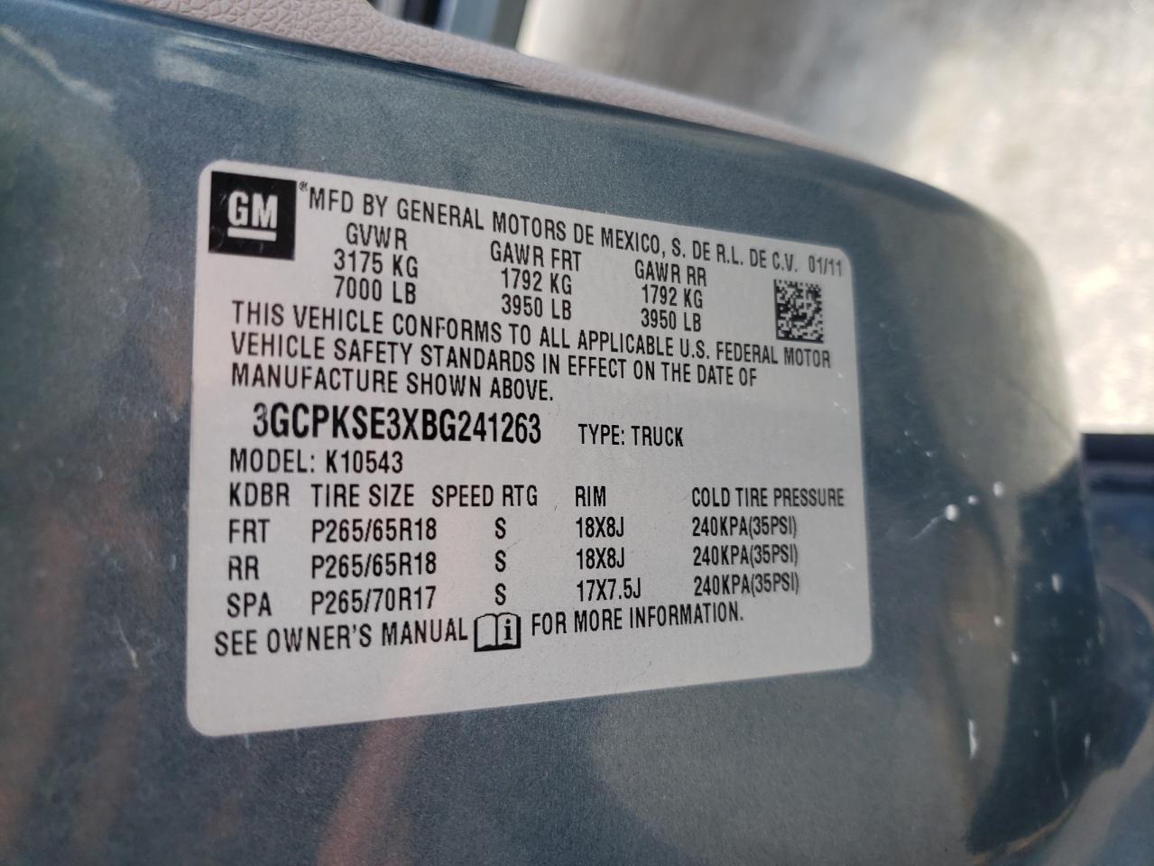Photo 10 from auction – 2011 CHEVROLET SILVERADO with VIN 3GCPKSE3XBG241263