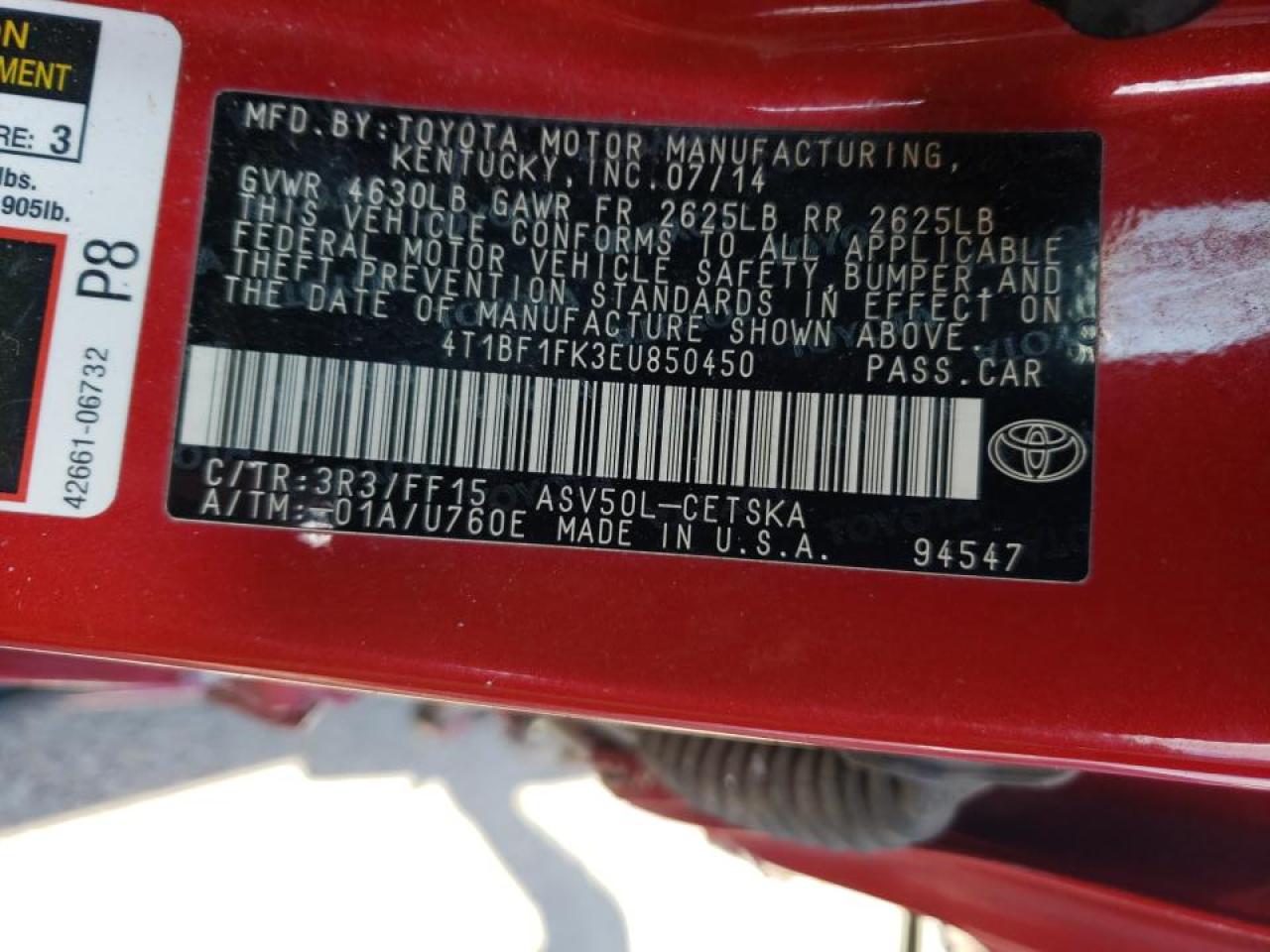 Photo 10 from auction – 2014 TOYOTA CAMRY L with VIN 4T1BF1FK3EU850450