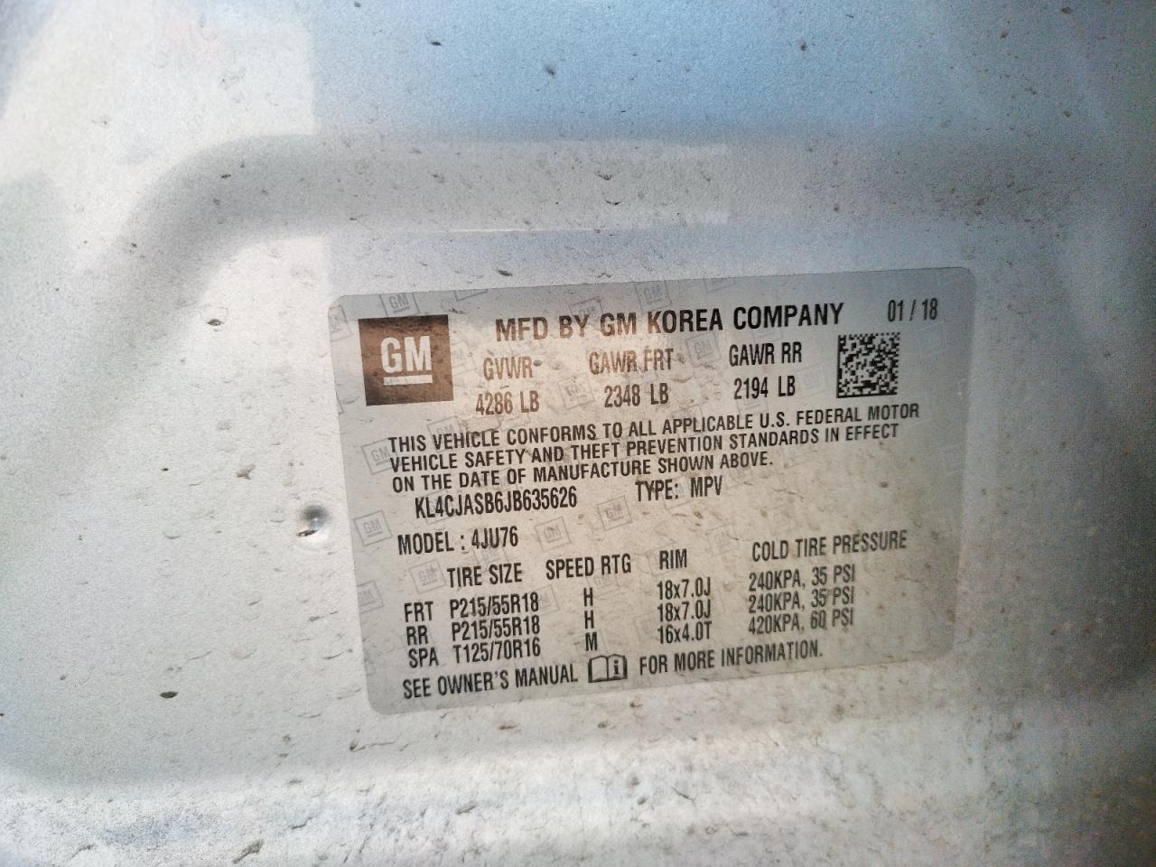 Photo 10 from auction – 2018 BUICK ENCORE PRE with VIN KL4CJASB6JB635626