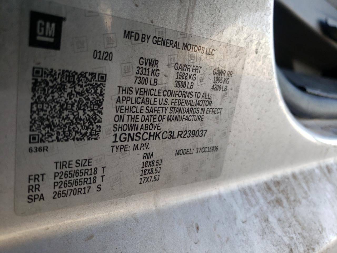 Photo 10 from auction – 2020 CHEVROLET SUBURBAN C with VIN 1GNSCHKC3LR239037