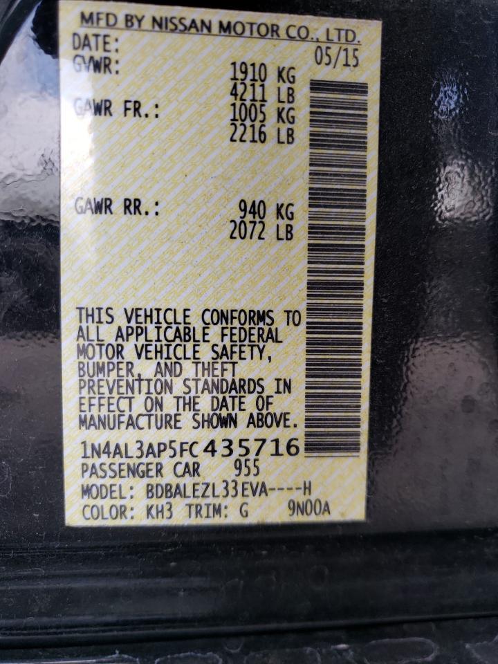 Photo 10 from auction – 2015 NISSAN ALTIMA 2.5 with VIN 1N4AL3AP5FC435716