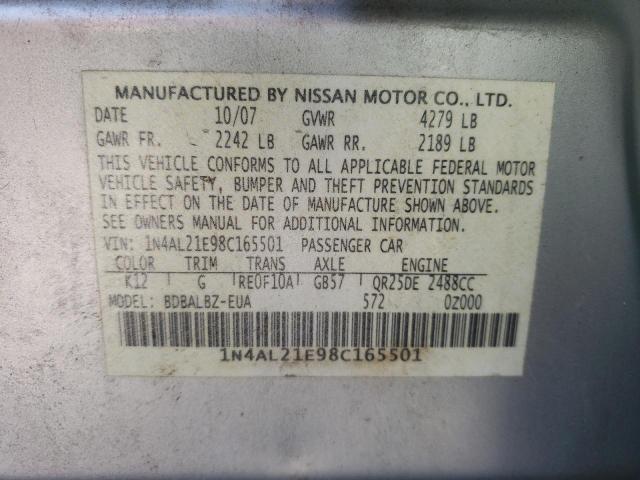 Photo 10 from auction – 2008 NISSAN ALTIMA with VIN 1N4AL21E98C165501