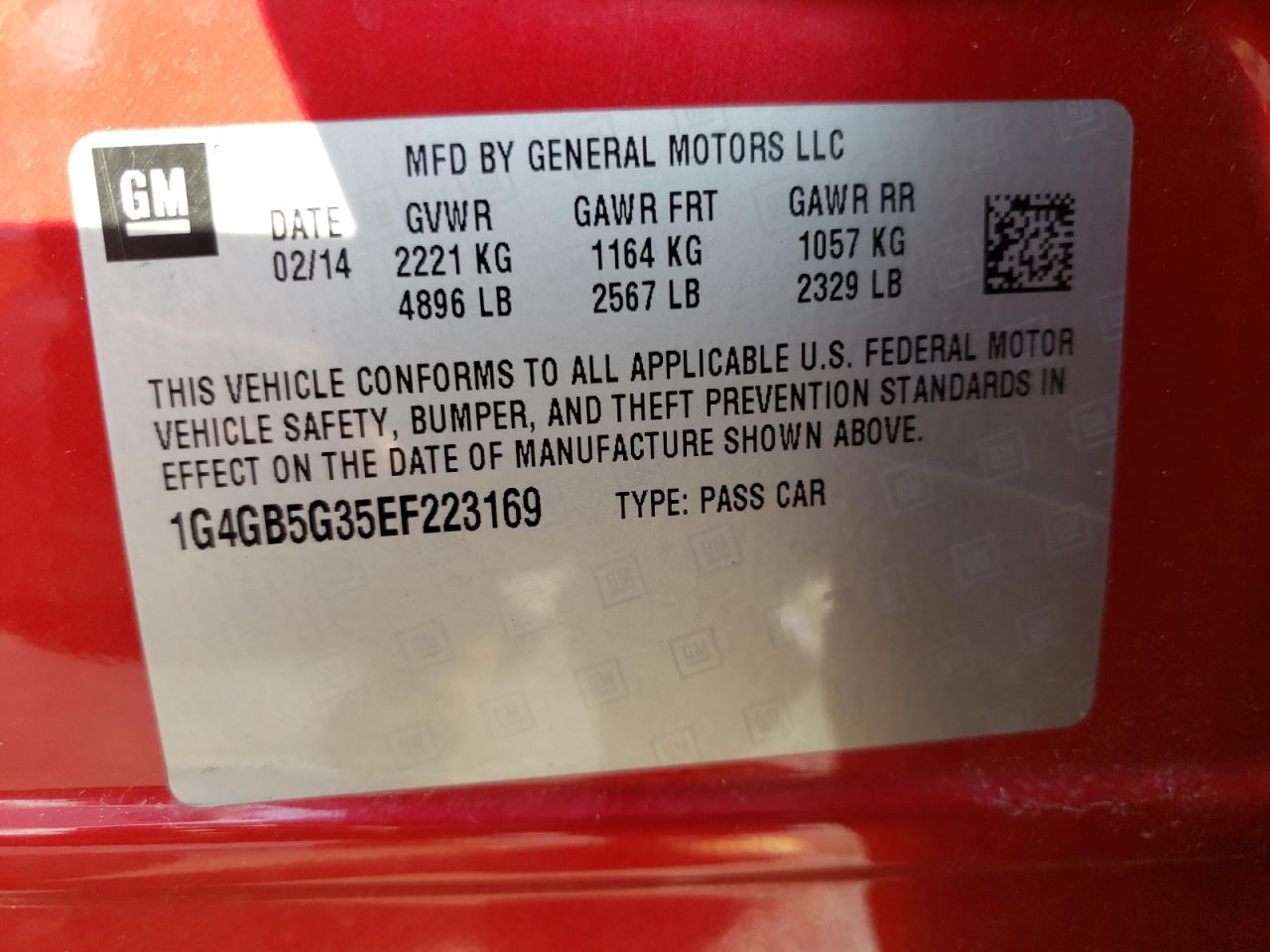 Photo 10 from auction – 2014 BUICK LACROSSE with VIN 1G4GB5G35EF223169