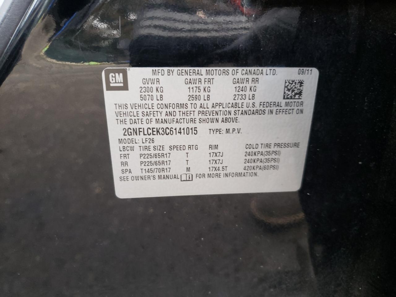 Photo 10 from auction – 2012 CHEVROLET EQUINOX LS with VIN 2GNFLCEK3C6141015