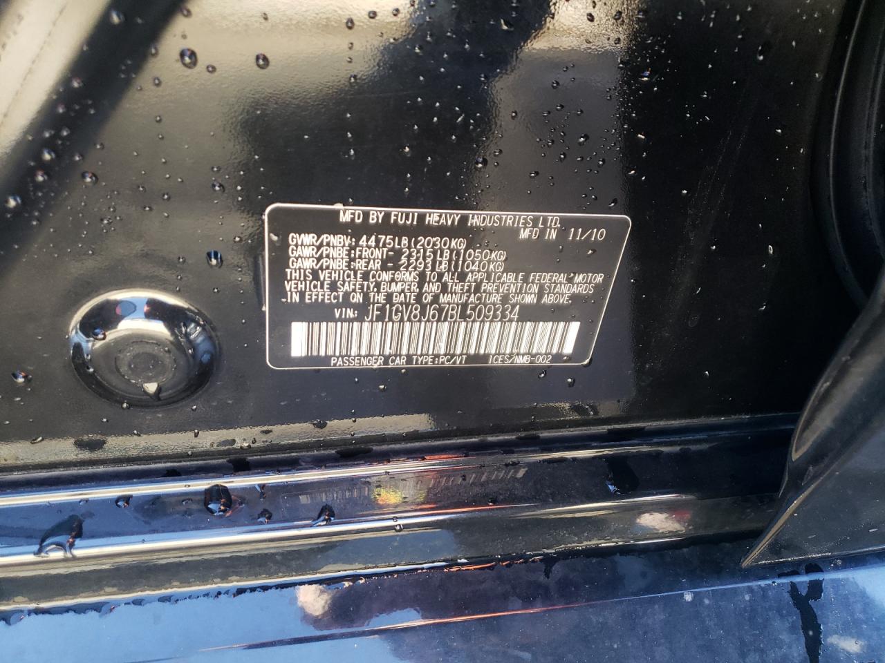 Photo 10 from auction – 2011 SUBARU IMPREZA WR with VIN JF1GV8J67BL509334